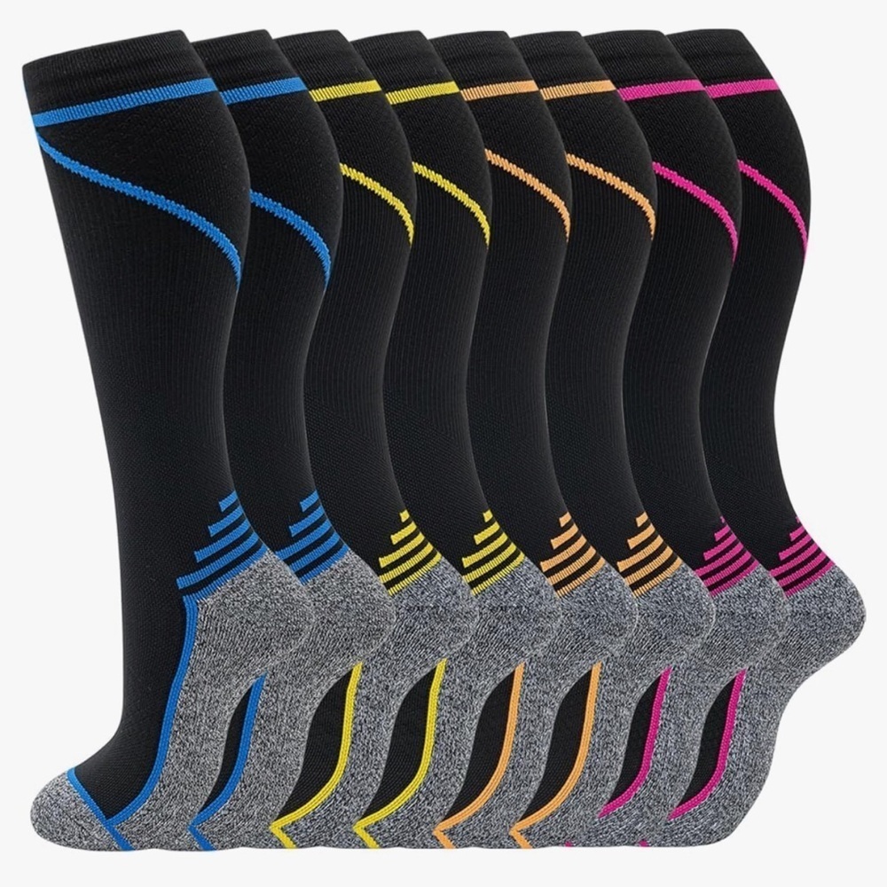 Black + Neon Accent Compression Socks, 20-30mmHg compression (1 pair)